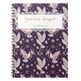 Personalized Romantic Maximalist Dove and Rose Notebook