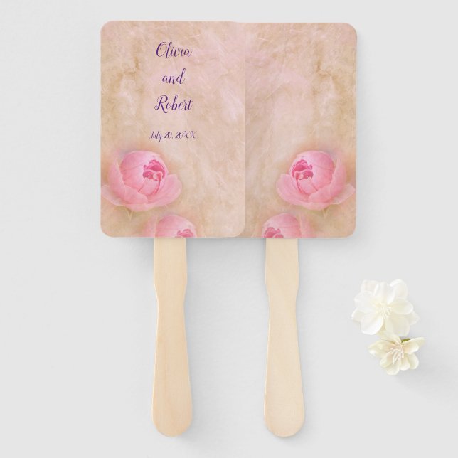 Personalized romantic pink peony hand fan (Front and Back)
