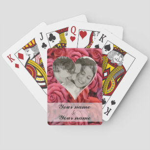 Personalized romantic rose & heart playing cards