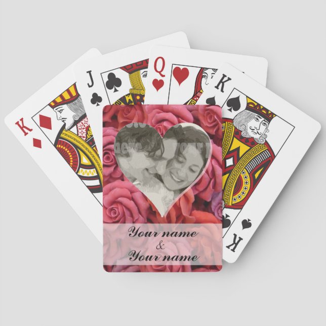 Personalized romantic rose & heart playing cards (Back)