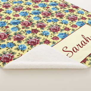 Personalized  Romantic Roses Vintage Sherpa Blanket
