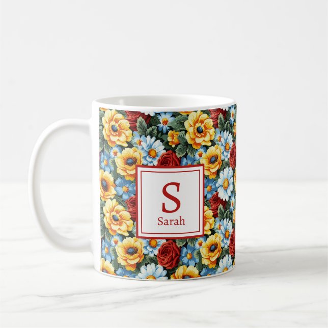 Personalized Romantic Spring Girly Flowers  Coffee Mug (Left)