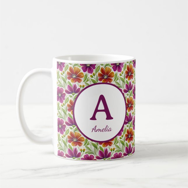 Personalized Romantic Spring Girly Flowers  Coffee Mug (Left)