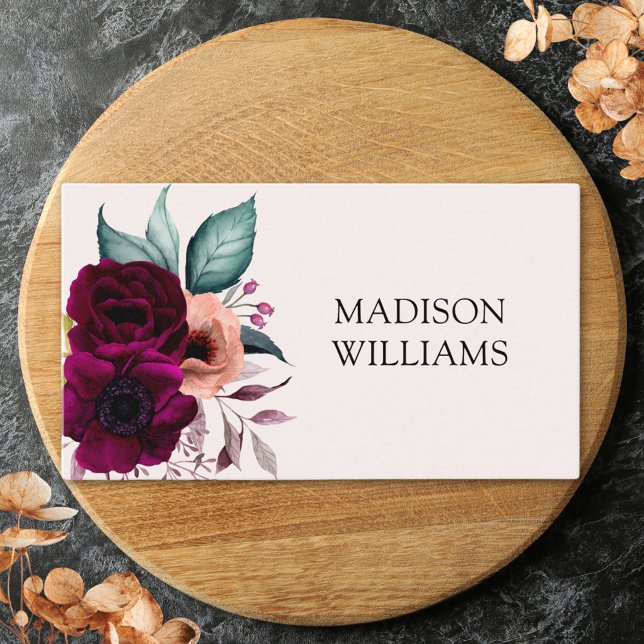 Personalized Romantic Vintage Boho Purple Flowers  Business Card (In situ)