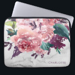 Personalized Romantic Vintage Pink Floral Marble Laptop Sleeve<br><div class="desc">Personalized Romantic Vintage Pink Floral Marble Laptop Sleeve with your name along with hydrangeas and roses in pinks and purples on a chic white marble background.</div>