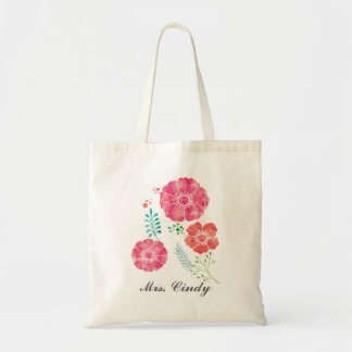 Personalized Romantic Watercolor Flowers Tote Bag