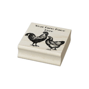 Personalized Rooster and Hen Chicken Farm Rubber Stamp