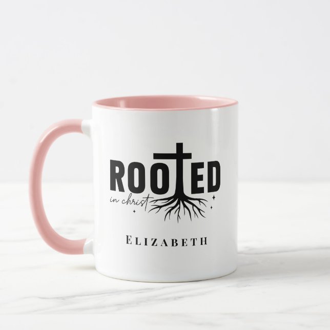 Personalized Rooted in Christ Christian Coffee Mug (Left)