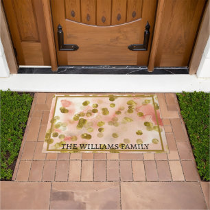 Personalized Rose & Brown Circles Pattern  Doormat