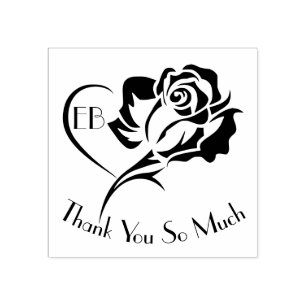 Personalized Rose Design Thank You Rubber Stamp