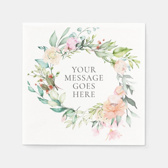 Personalized Rose Garland Floral Napkin (Front)