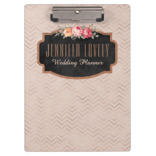 Personalized Rose Gold Chevron Stripes Floral Clipboard