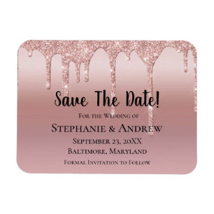 Personalized Rose Gold Dripping Glitter Blush Pink Magnet