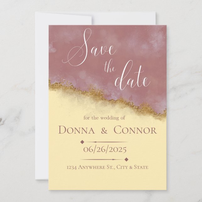 Personalized Rose & Gold Elegant Save the Date Invitation (Front)