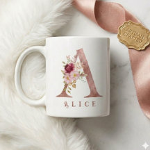 Personalized Rose Gold Floral Letter A Monogram