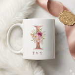 Personalized Rose Gold Floral Letter I Monogram Coffee Mug<br><div class="desc">Make it uniquely yours with this Personalized rose gold coffee mug. Featuring a stunning alphabet letter "I" intertwined with elegant watercolor florals in shades of blush and burgundy, this mug is the perfect blend of style and function. Whether you want to keep the name or customize it with your own...</div>