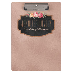 Personalized Rose Gold Foil Chalkboard Floral Clipboard