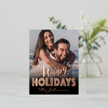 Personalized Rose Gold Foil Holiday Photo Postcard