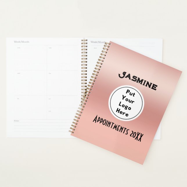 Personalized Rose Gold Front With Logo and Name Planner (Display)