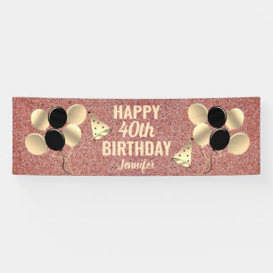 Personalized Rose Gold Glitter 40th Birthday Party Banner