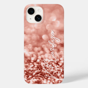 Personalized Rose Gold Glitter Case-Mate iPhone 14 Case