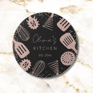 Personalized Rose Gold Glitter Cooking Tools 3 Inch Round Button