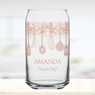 Personalized Rose Gold Glitter Cooking Tools Can Glass