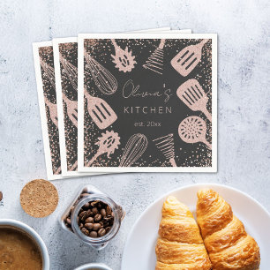 Personalized Rose Gold Glitter Cooking Tools Napkin