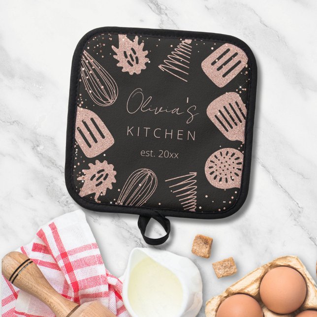 Personalized Rose Gold Glitter Cooking Tools Pot Holder (In situ)