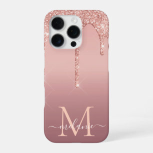 Personalized Rose Gold Glitter Custom Name Letter iPhone 16 Pro Case
