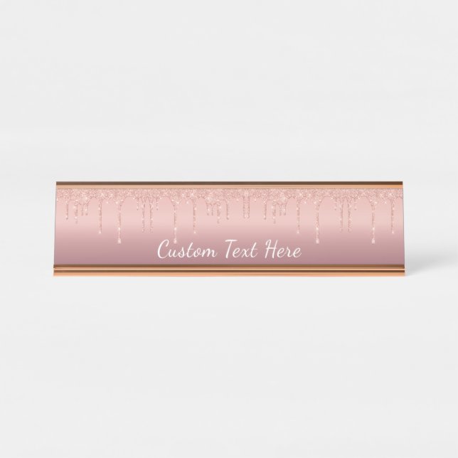 Personalized Rose Gold Glitter Desk Name Plate (Front)
