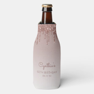 Personalized Rose Gold Glitter Drip 60th Birthday Bottle Cooler