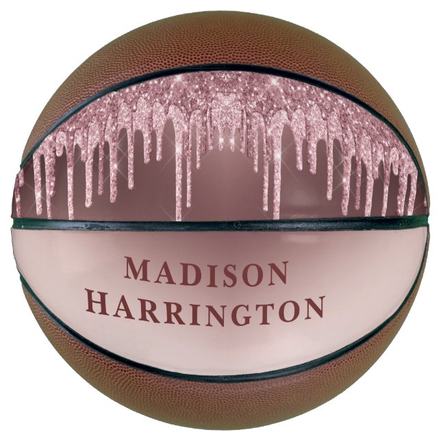 Personalized Rose Gold Glitter Drips Girl's Basketball (Front)