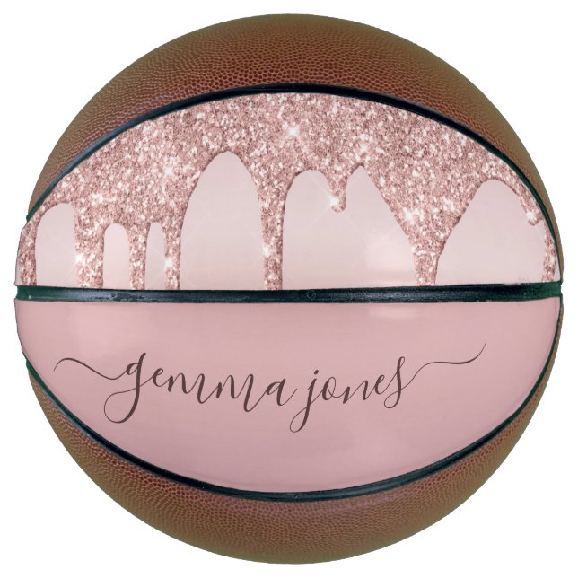 Personalized Rose Gold Glitter Drips Girl's Basketball (Front)