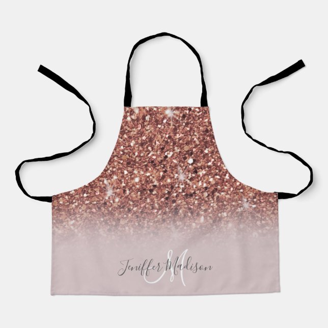 Personalized Rose Gold Glitter Drips Girly Luxury  Apron (Front)