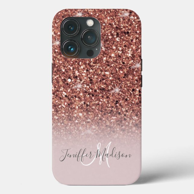 Personalized Rose Gold Glitter Drips Girly Luxury  Case-Mate iPhone Case (Back)