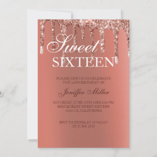 Personalized Rose Gold Glitter Drips Girly Luxury  Invitation