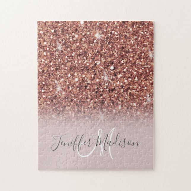 Personalized Rose Gold Glitter Drips Girly Luxury  Jigsaw Puzzle (Vertical)