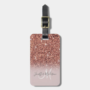 Personalized Rose Gold Glitter Drips Girly Luxury  Luggage Tag