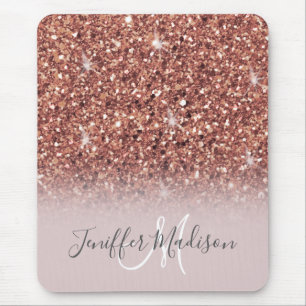 Personalized Rose Gold Glitter Drips Girly Luxury Mouse Pad