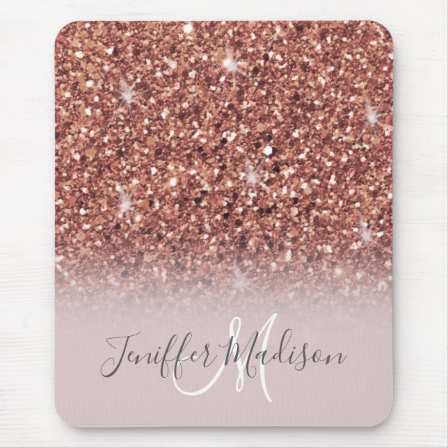 Personalized Rose Gold Glitter Drips Girly Luxury  Mouse Pad (Front)