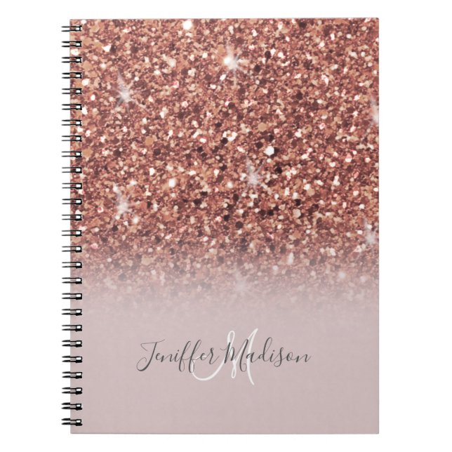 Personalized Rose Gold Glitter Drips Girly Luxury  Notebook (Front)