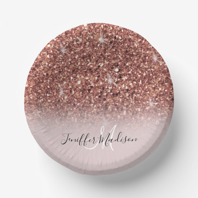 Personalized Rose Gold Glitter Drips Girly Luxury  Paper Plate (Front)