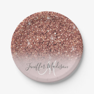 Personalized Rose Gold Glitter Drips Girly Luxury  Paper Plate