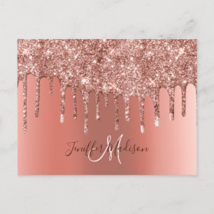 Personalized Rose Gold Glitter Drips Girly Luxury  Postcard
