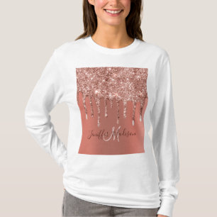 Personalized Rose Gold Glitter Drips Girly Luxury  T-Shirt