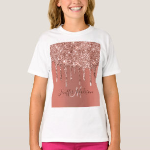 Personalized Rose Gold Glitter Drips Girly Luxury  T-Shirt
