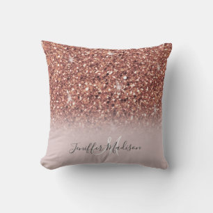 Personalized Rose Gold Glitter Drips Girly Luxury  Throw Pillow