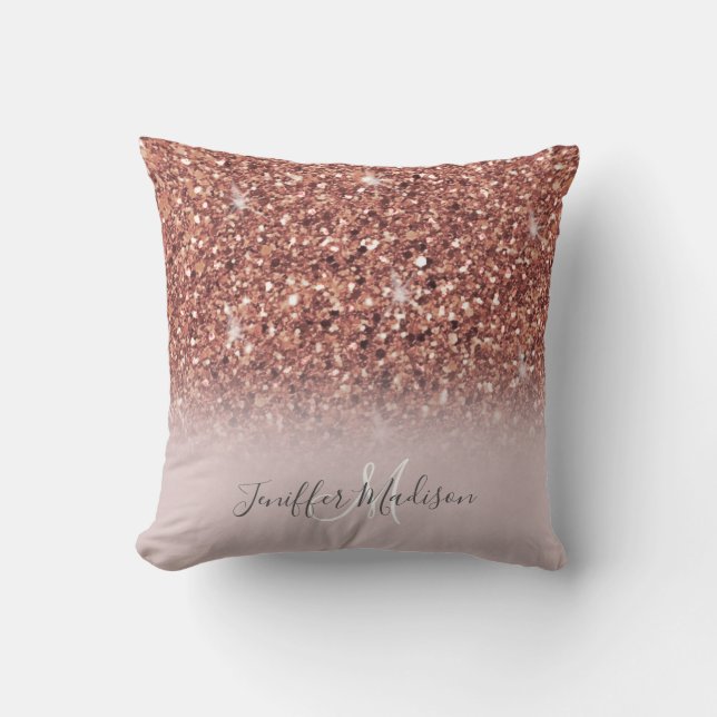 Personalized Rose Gold Glitter Drips Girly Luxury  Throw Pillow (Front)