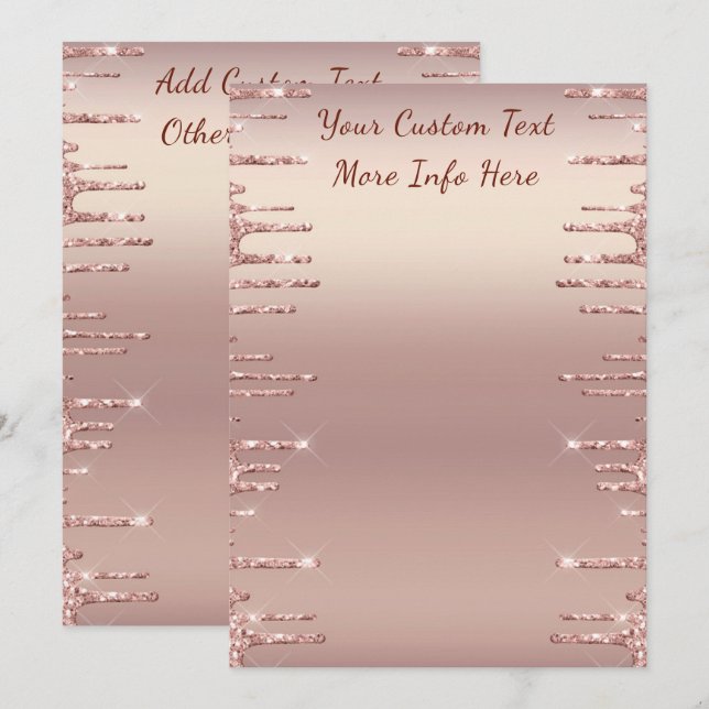 Personalized Rose Gold Glitter Drips Menu Example (Front/Back)